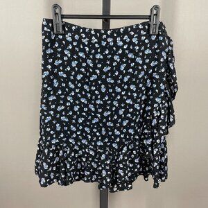 NEW Madewell Skirt Womens 4 black blue floral preppy ruffle classic